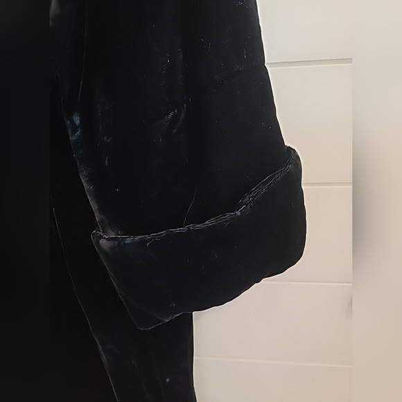 Norma Kamali Vintage Black Hooded Velvet Coat Small S - Picture 5 of 6